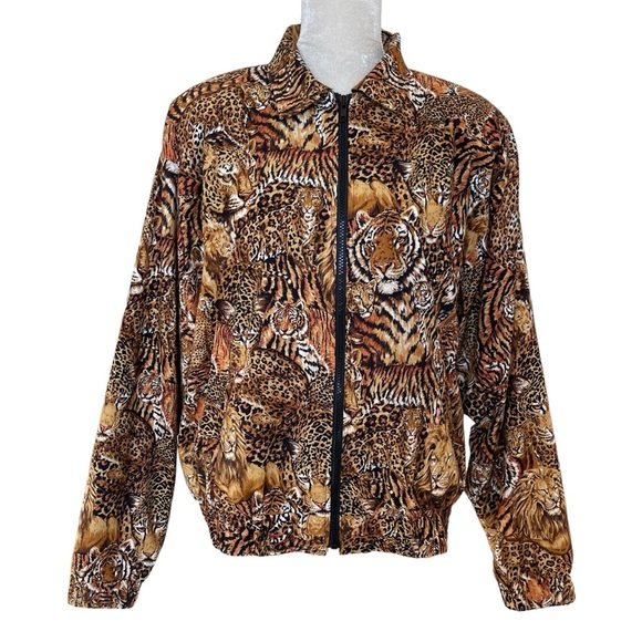 Vintage The Shell Game Animal Print Bomber Jacket Womens Size M Oversized Unisex - Picture 2 of 10